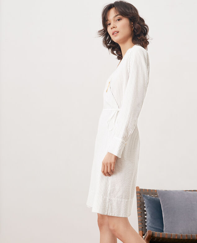 Striped wrapover dress Off white/navy stripes