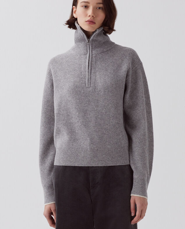 Half-zip wool jumper U020 light gray