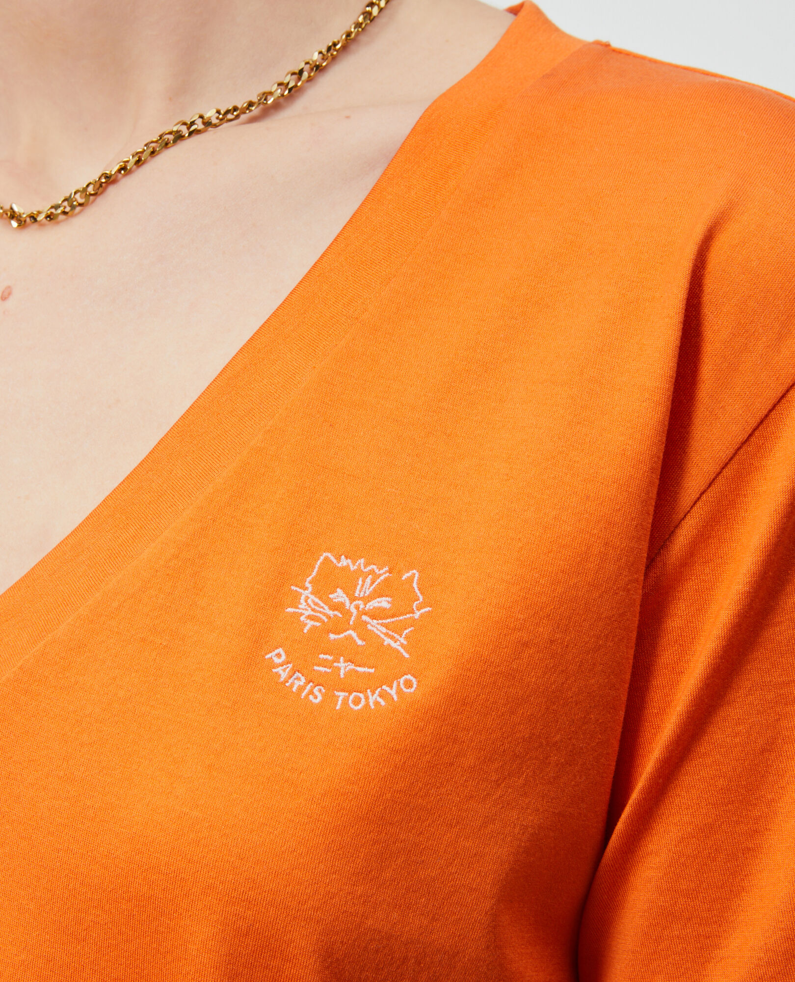 Embroidered cotton t-shirt Harvest pumpkin Nagaoka