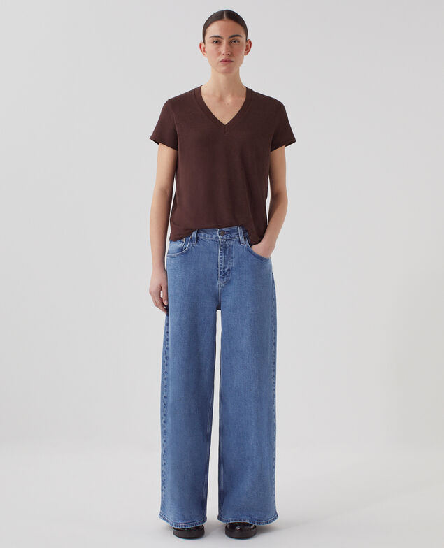 SARAH - Linen V-neck t-shirt U190 wine