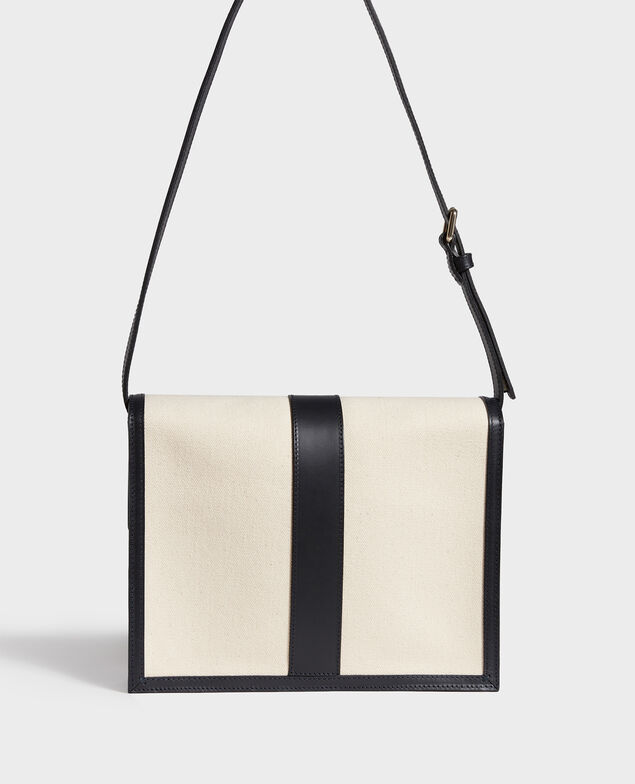 Canvas and leather flap bag Gardenia maritime blue