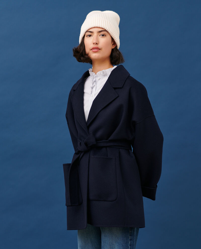 Double-sided wool and cashmere coat Night sky Pantin
