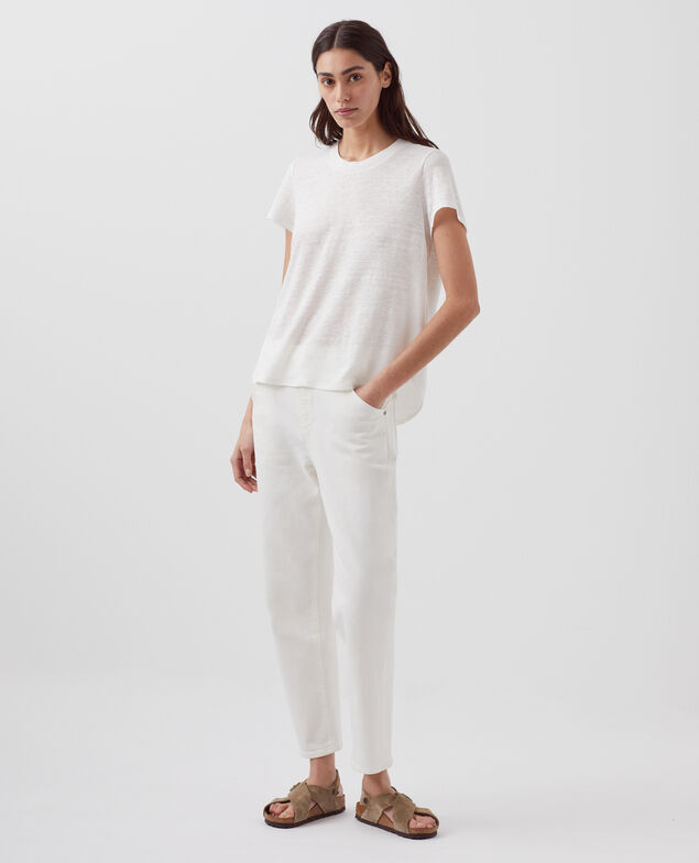 AMANDINE -  Linen round neck t-shirt H001 brillant white