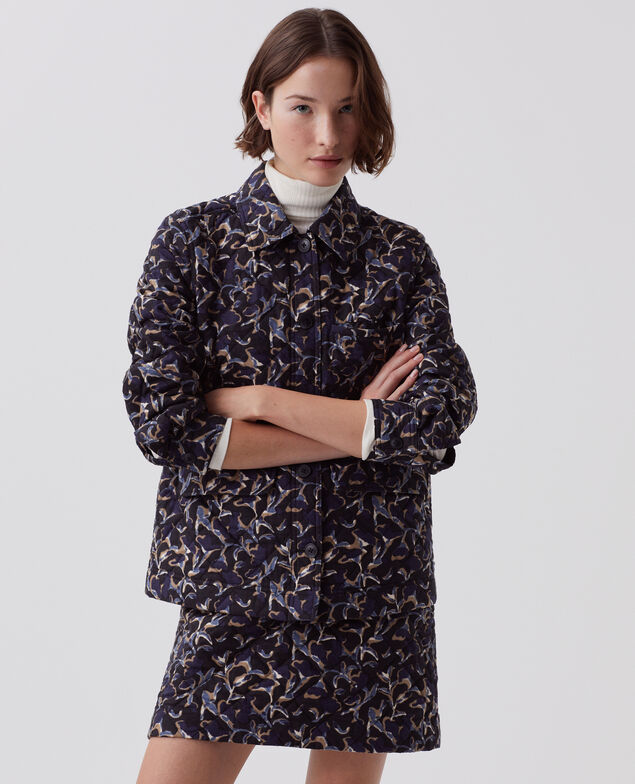 Quilted cotton skirt I686 new fl ikat navy