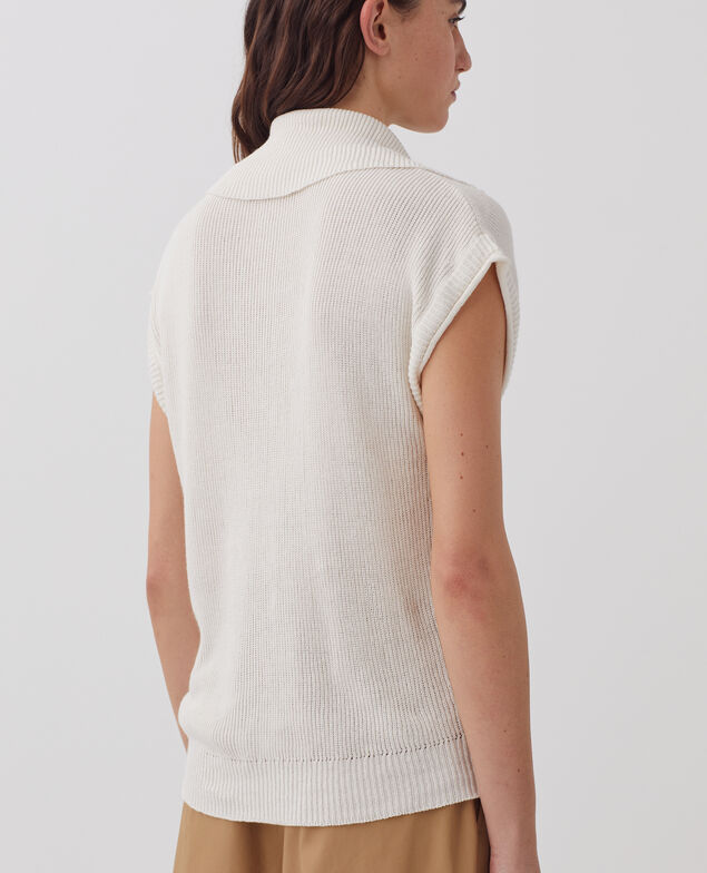 Half-zip sleeveless linen jumper H303 white swan