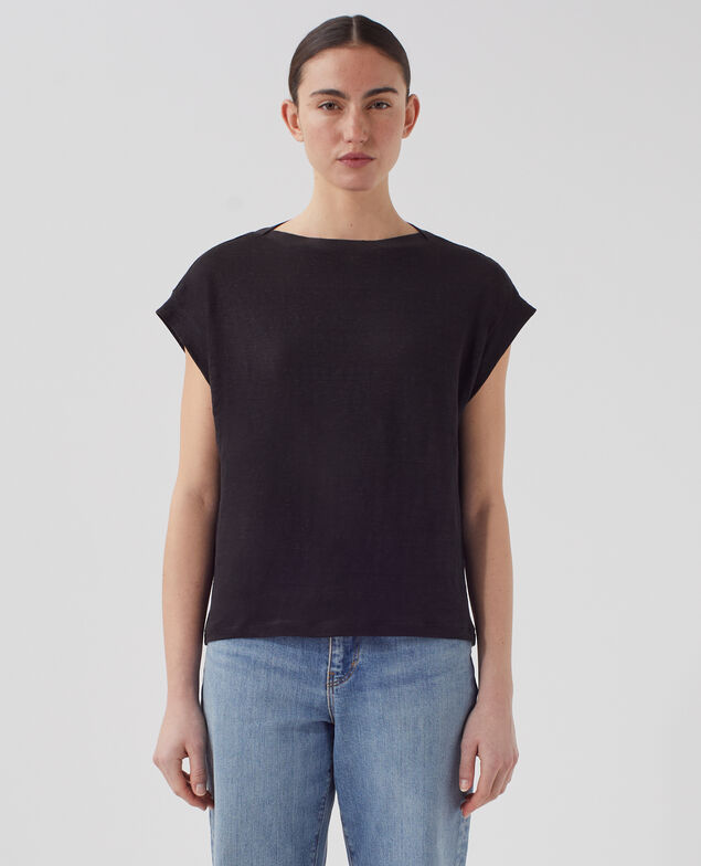 KARO - Boxy linen t-shirt H091 black beauty