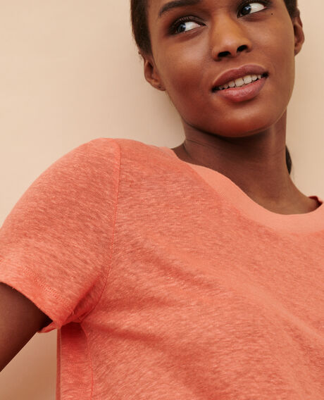 AMANDINE - linen round neck t-shirt 21 light orange 2ste055f05