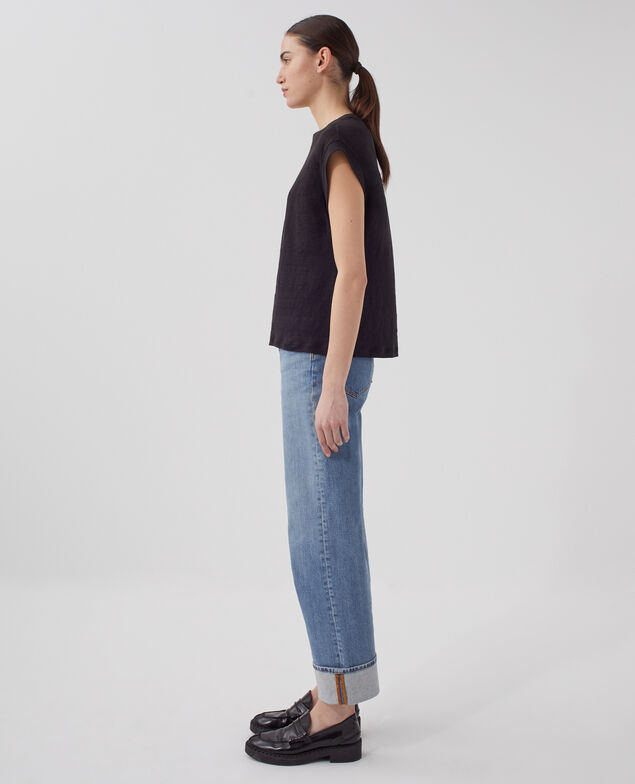 KARO - Boxy linen t-shirt H091 black beauty