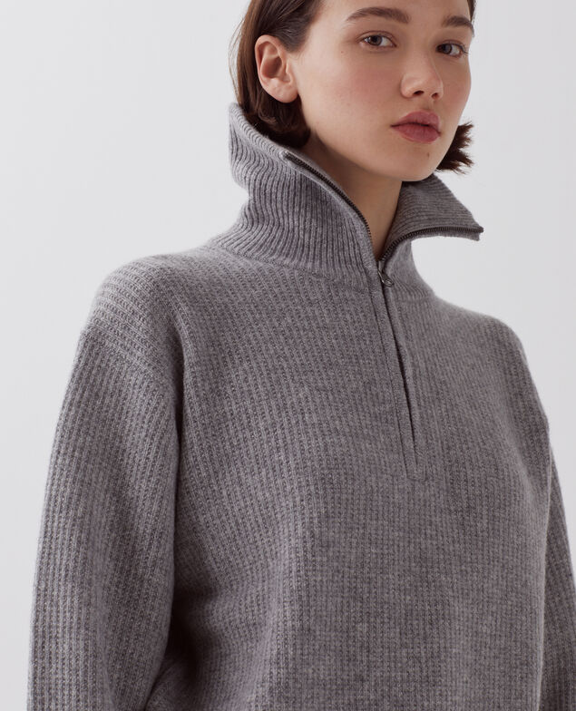 Half-zip wool jumper U020 light gray