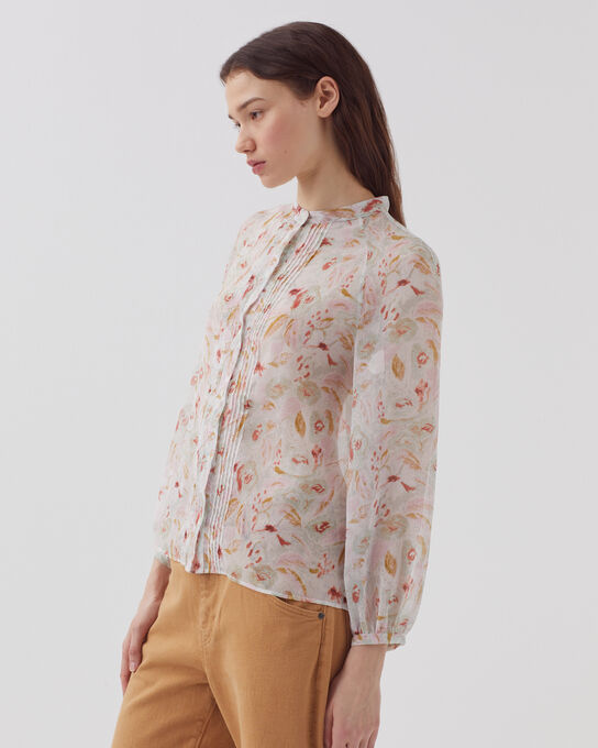 Long-sleeve silky blouse H510 WINDOW GREEN