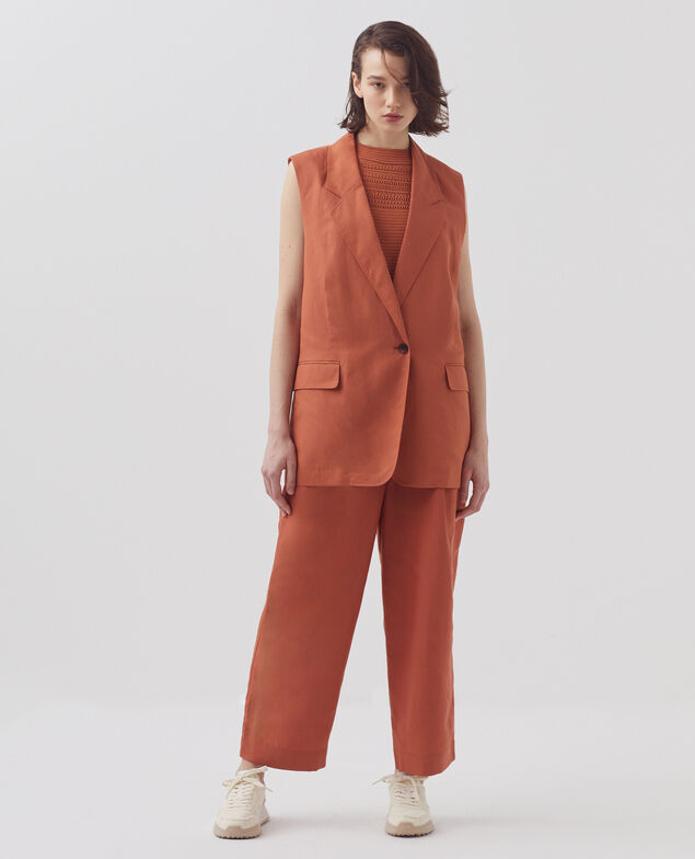 Sleeveless blazer H350 amber brown