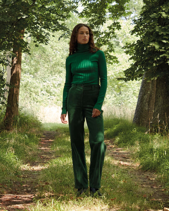 BLANDINE - Corduroy straight trousers A554 GREEN
