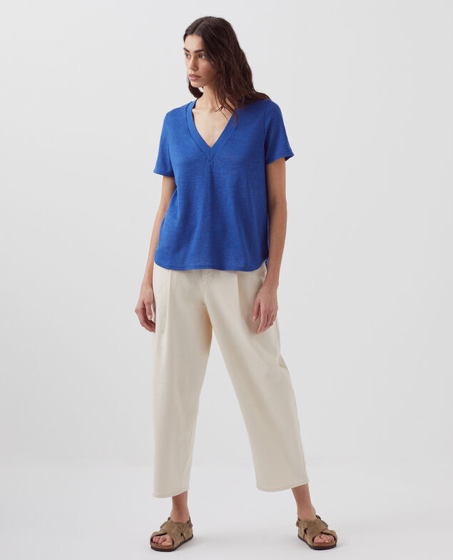 SARAH - Linen V-neck t-shirt H660 sodalite blue