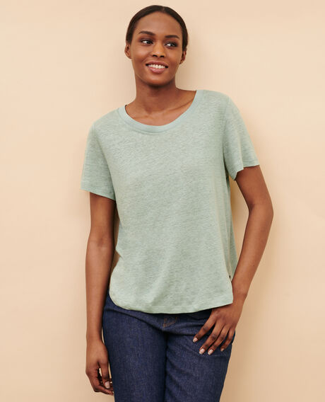 AMANDINE - linen round neck t-shirt 50 green 2ste055f05