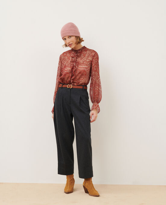 PEGGY - Wool blend carrot trousers A081 SOLID DARK GREY