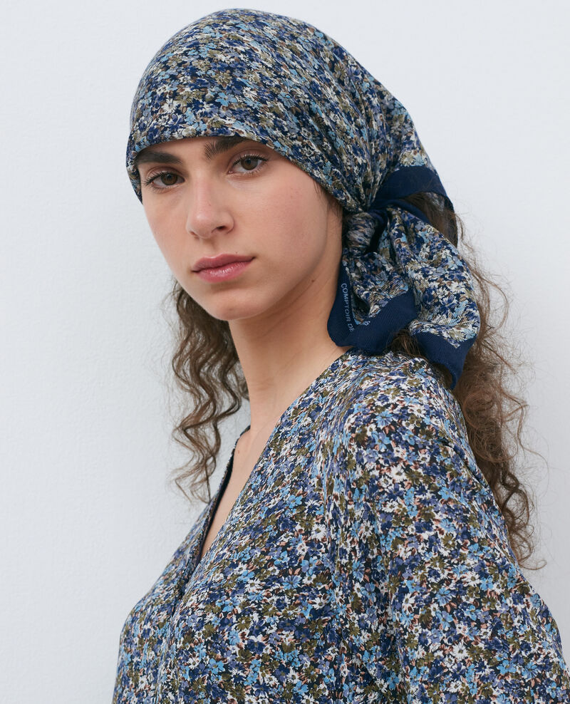 Printed wool scarf Stone blue Piberty