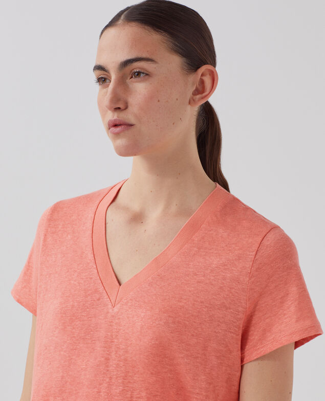 SARAH - Linen V-neck t-shirt U120 pink
