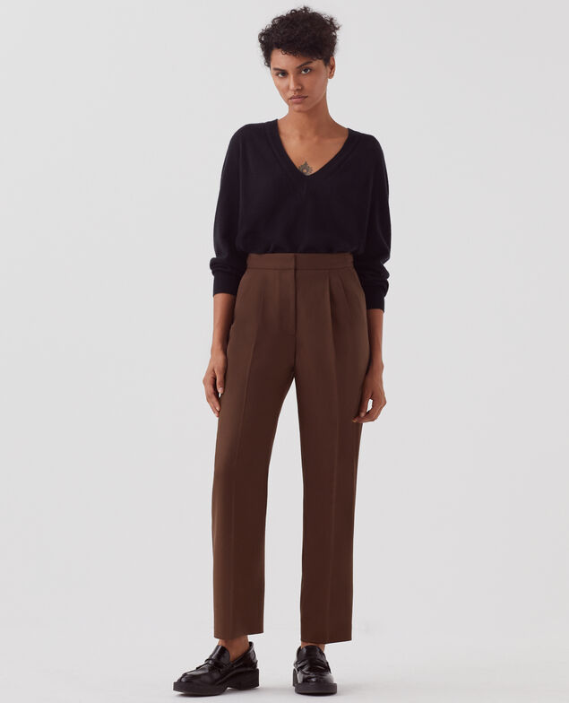 CAMILLE - Pleated wool trousers I390 coffee bean
