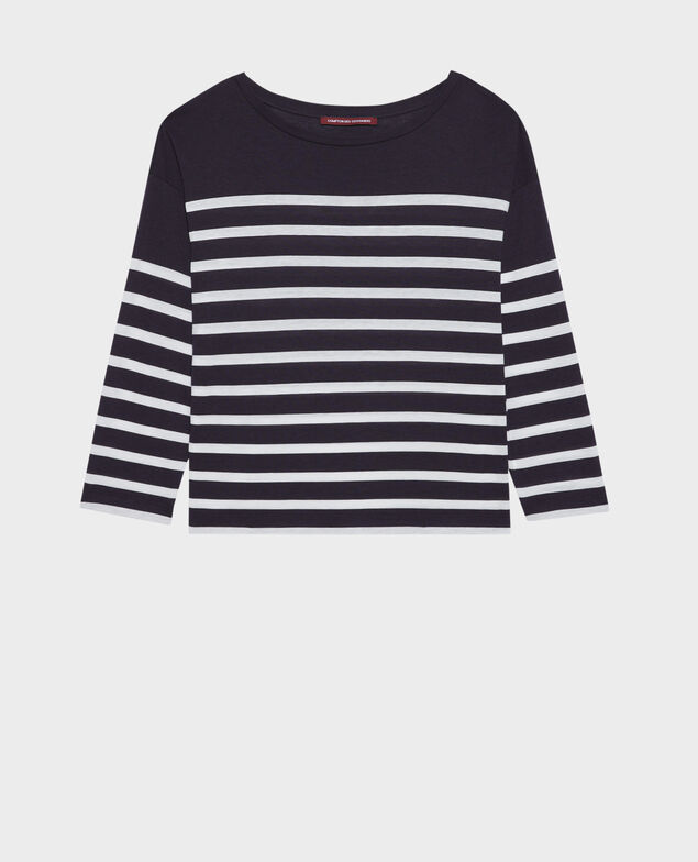 Cotton blend striped top 89 stripe navy