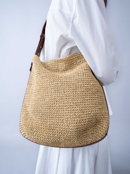 Hand-crocheted paper raffia bag 7003 30 NATURAL