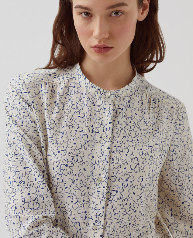 Long-sleeve silky blouse H620 daisy  blue