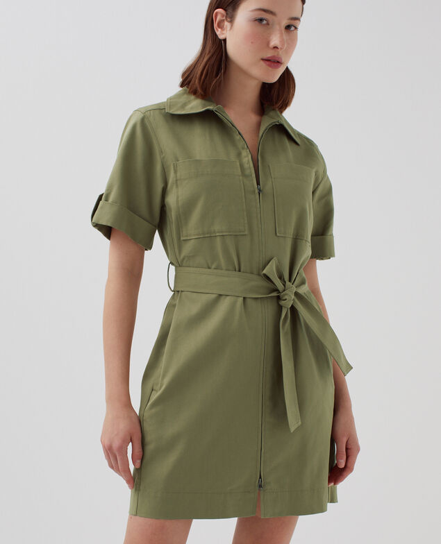 Zip-up cargo dress I560 covert green