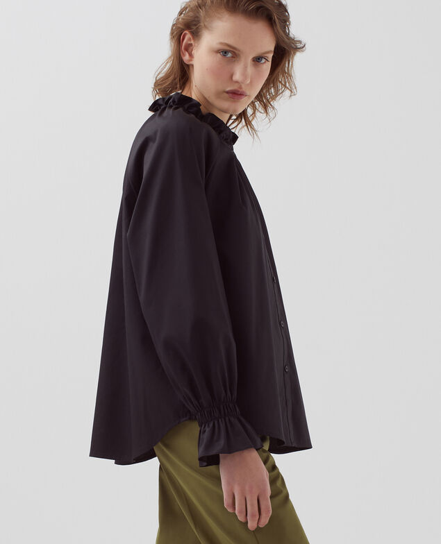 Ruffle neck shirt H091 black beauty