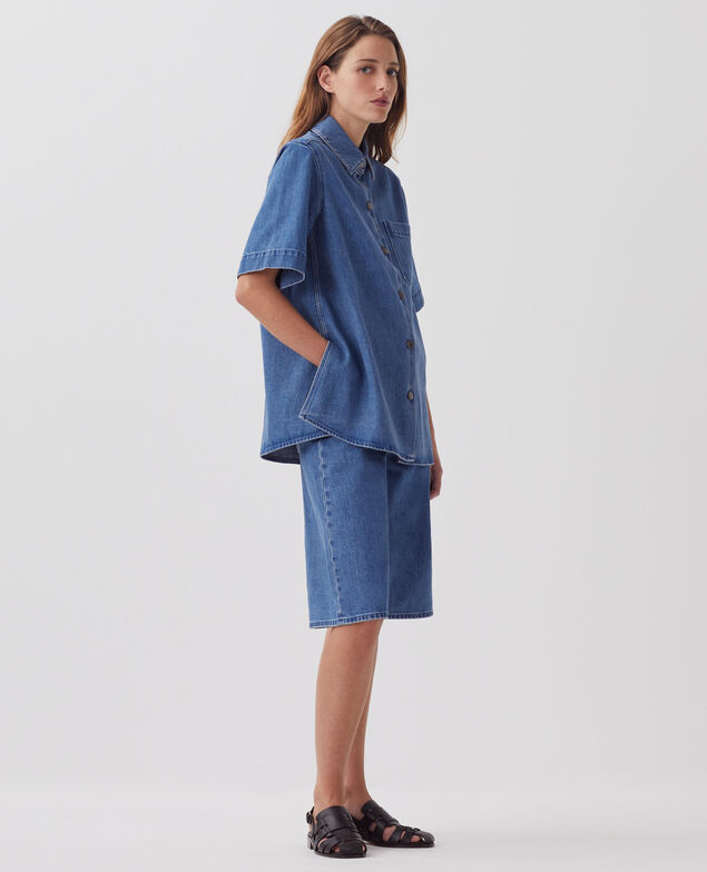 Cotton denim shirt J621 light blue