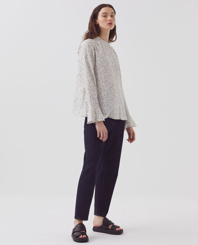 Long-sleeve silky blouse H620 daisy  blue