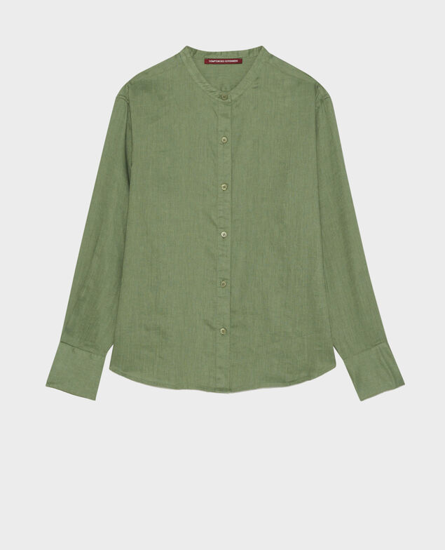 Collarless linen shirt 52 green