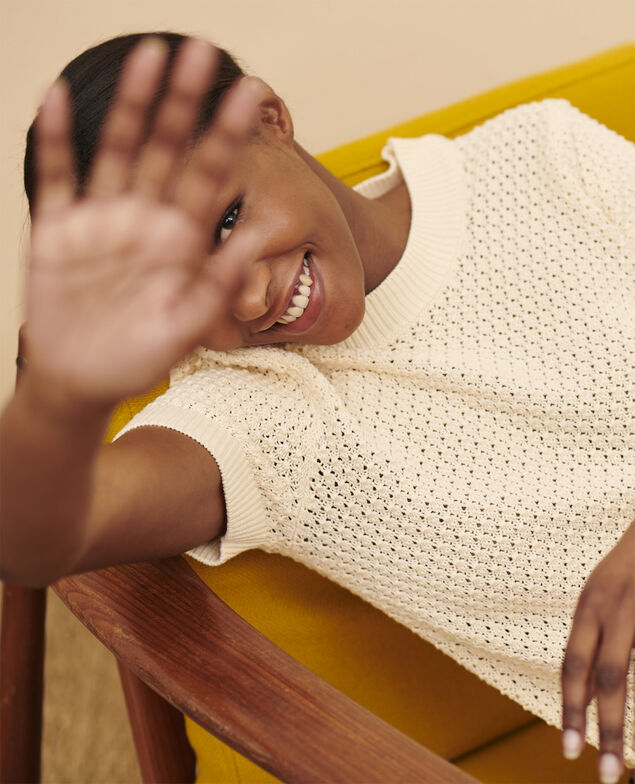 Short-sleeve cotton jumper 0401 ivory