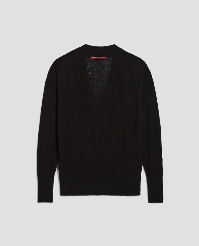 Long-sleeve V-neck jumper H091 black beauty