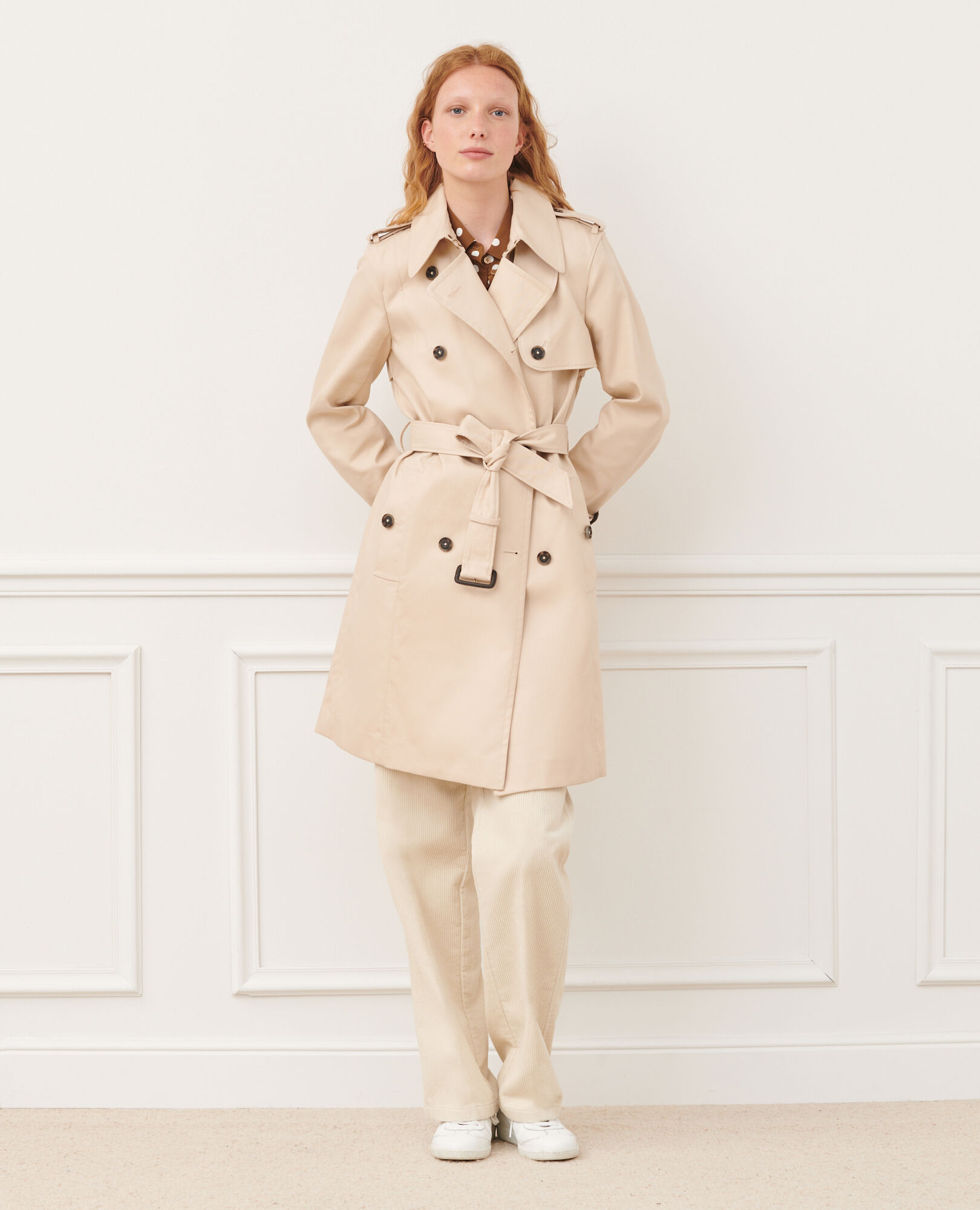 CATHERINE - Mid-length cotton belted trench Smoke gray Mambert