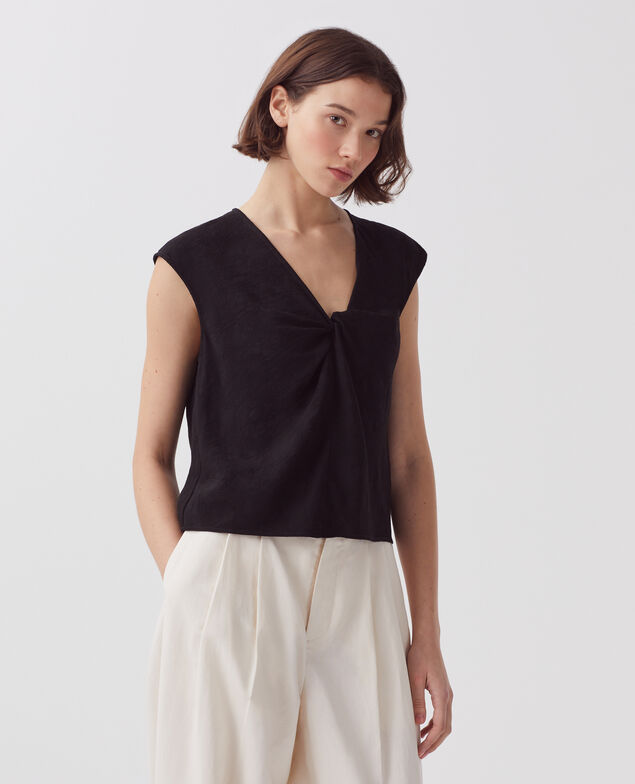 Loose cable knit vest top H091 black beauty
