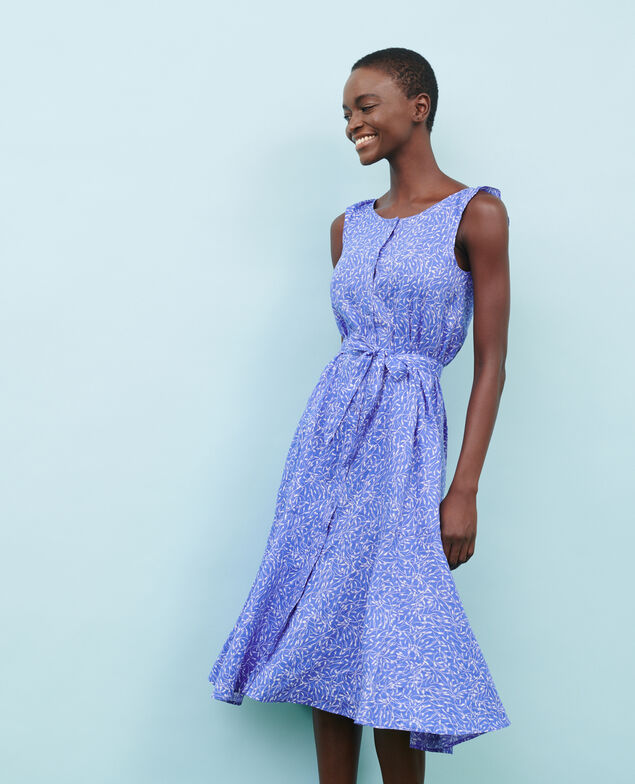 Flared linen dress 91 print blue