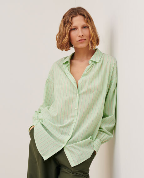 Cotton tunic shirt 0511 green stripe 3ssh283c21