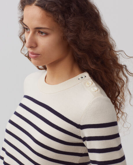 MADDY - Striped merino wool jumper 8842 01 offwhite 2wju244w21