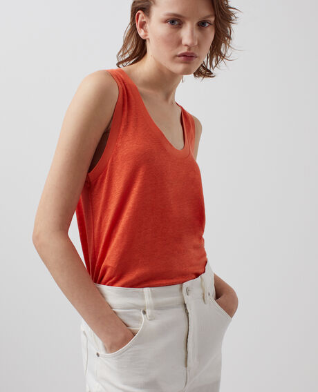 Sleeveless linen T-shirt 0250 tiger lily orange 3ste180f05