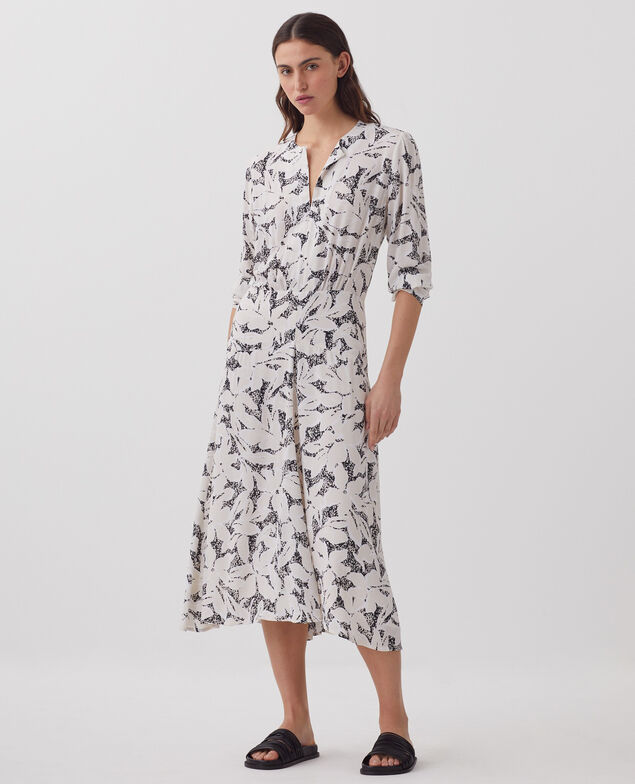 Silky maxi dress J301 flower camo ecru