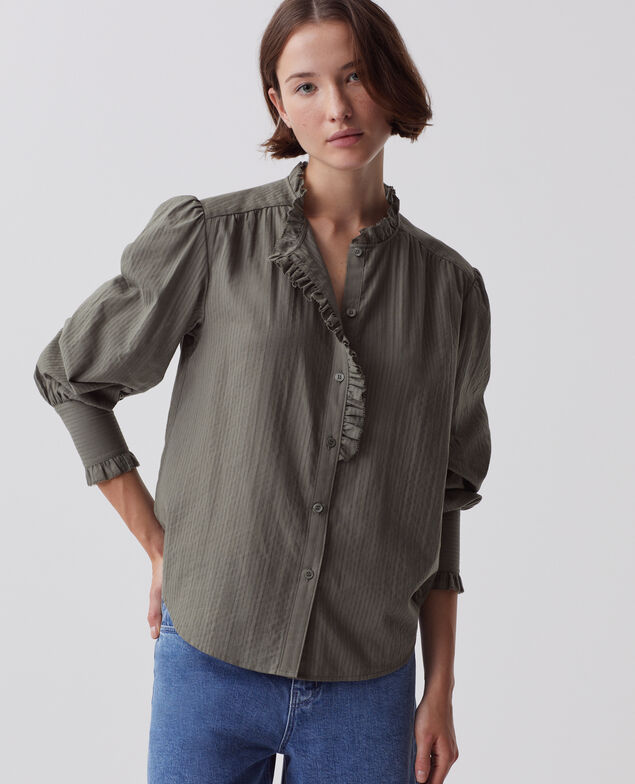 Long-sleeve cotton shirt J560 basil dark green