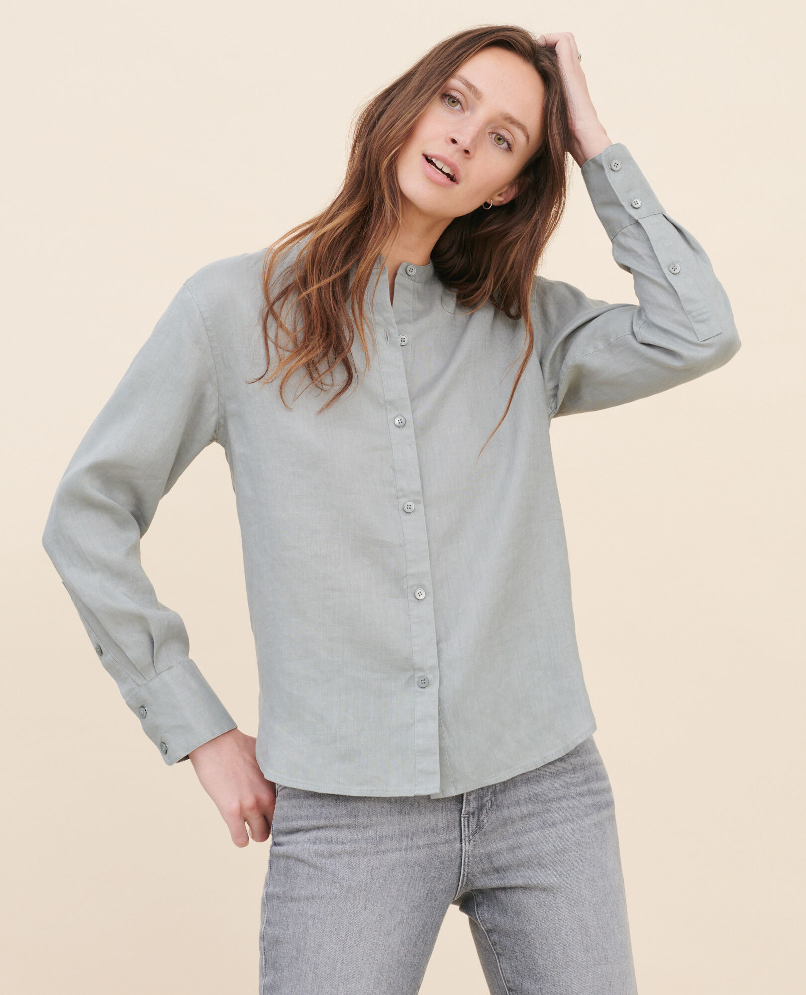 Collarless linen shirt 07 gray 2ssh233f04