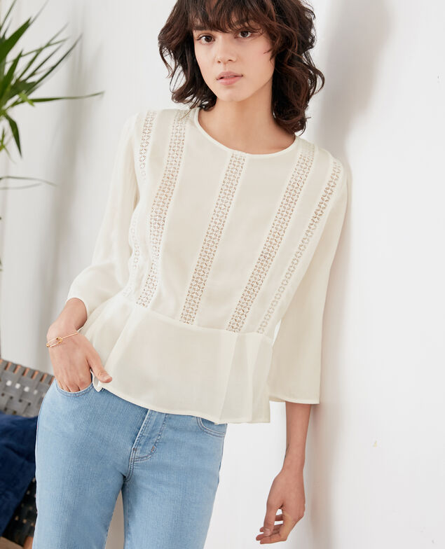 Peplum blouse with lace Off white