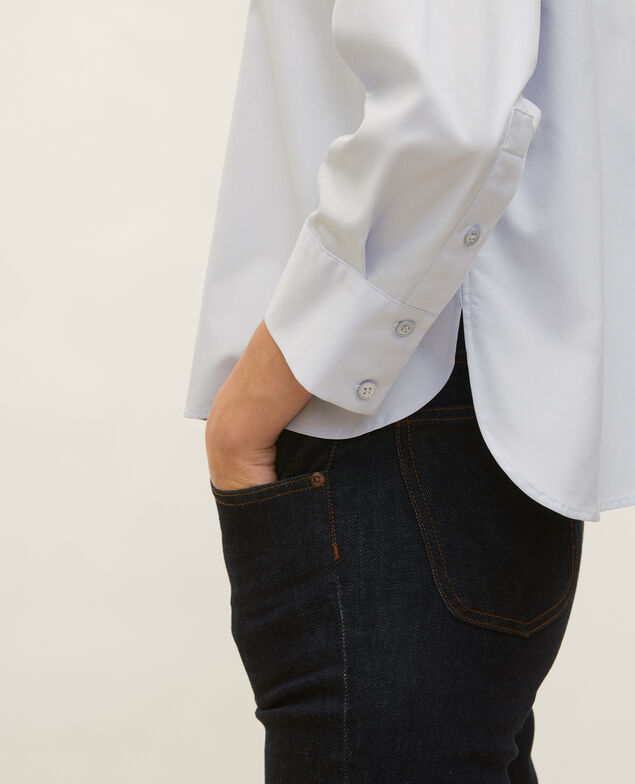 Collarless shirt in cotton poplin Heather