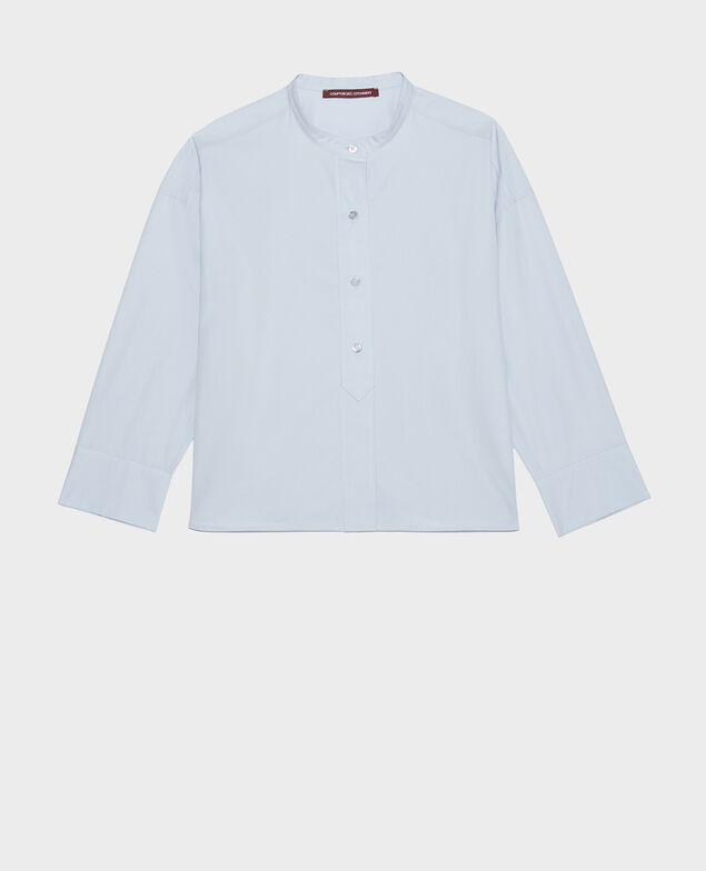 Collarless shirt in cotton poplin Heather