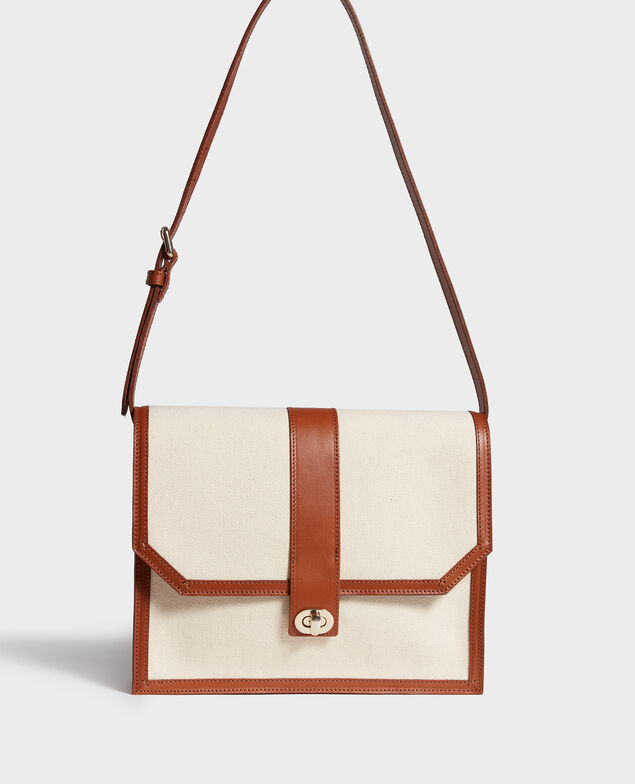 Canvas and leather flap bag Gardenia camel