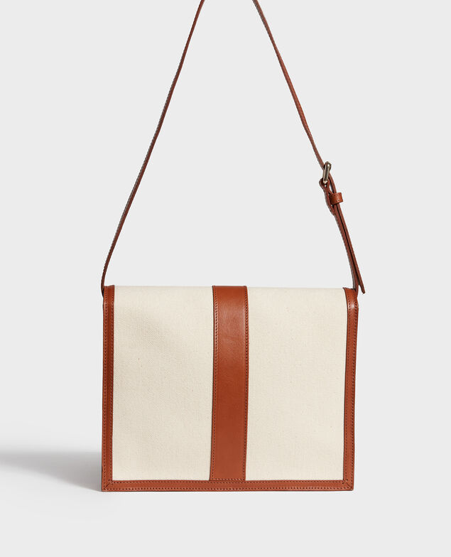 Canvas and leather flap bag Gardenia camel