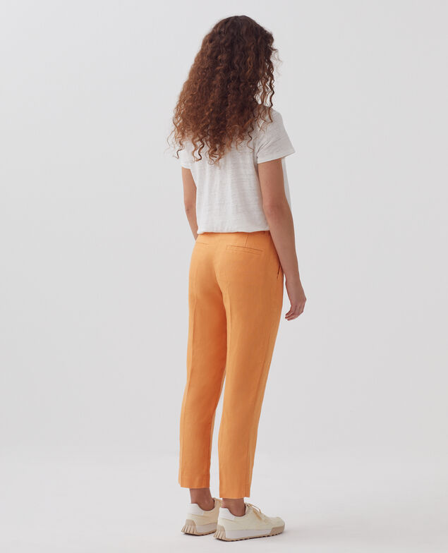 MARGUERITE - Linen cigarette trousers H220 apricot tan