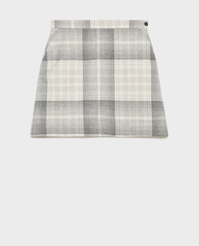 Wool blend mini skirt A003 white check