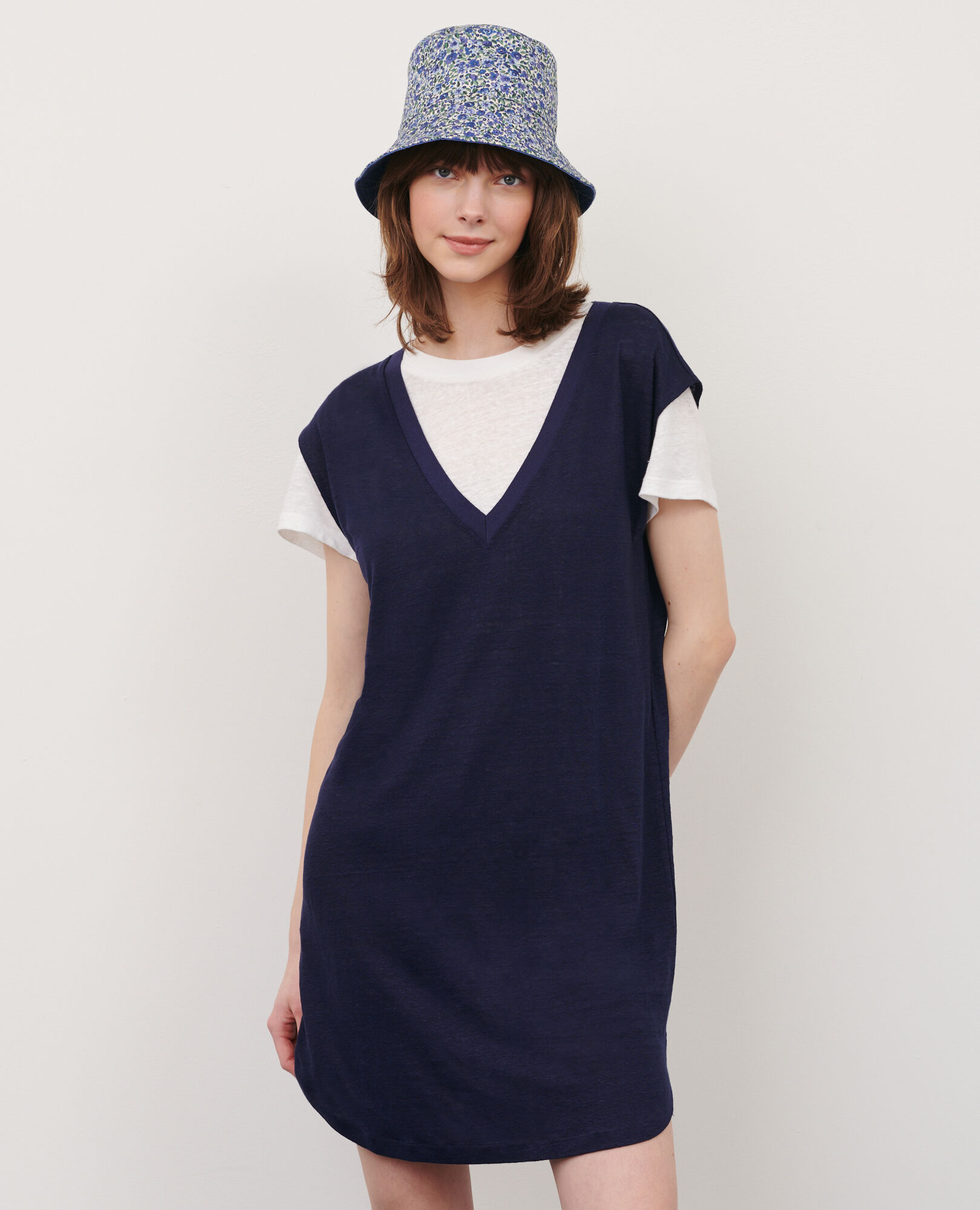 Linen mini dress 68 blue 2sdj350f05