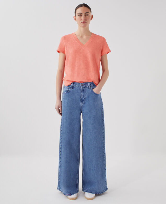 SARAH - Linen V-neck t-shirt U120 pink